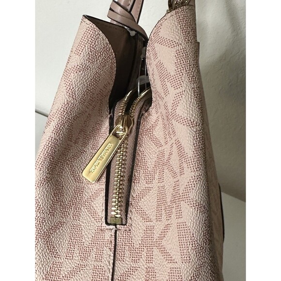 Michael Kors Mercer Gallery Medium Center Zip MK Logo Tote Bag Brown/Pink - Picture 3 of 5